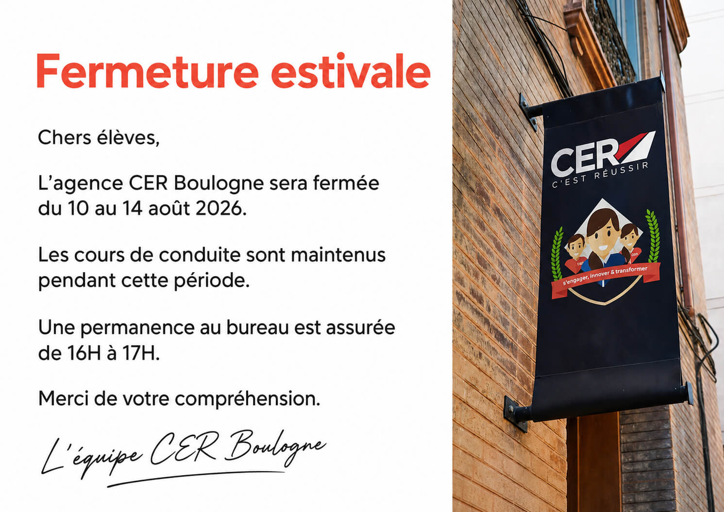 Absence congés d'été CER Boulogne